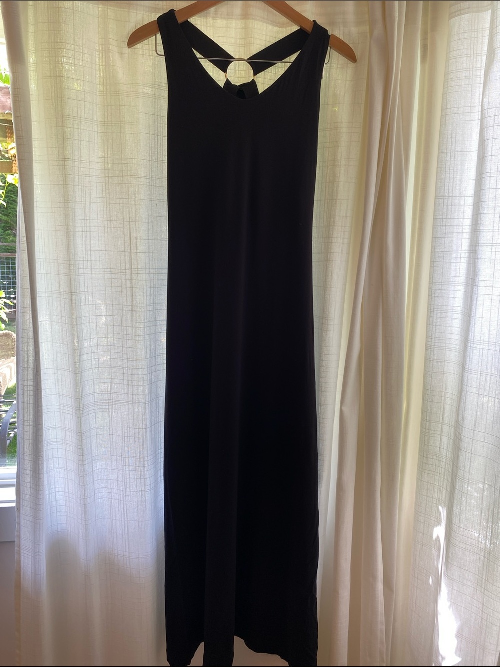 Cuyana Black Sleeveless Maxi Dress with Crisscross Back